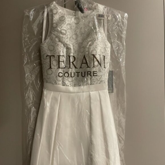 NWT Terani Couture 1821H7914 Pleated Homecoming Dress Silver White Size 0 - Picture 6 of 7